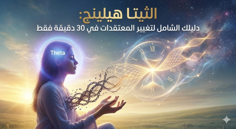 امرأة في حالة تأمل عميق تمارس تقنية الثيتا هيلينج للشفاء الذاتي